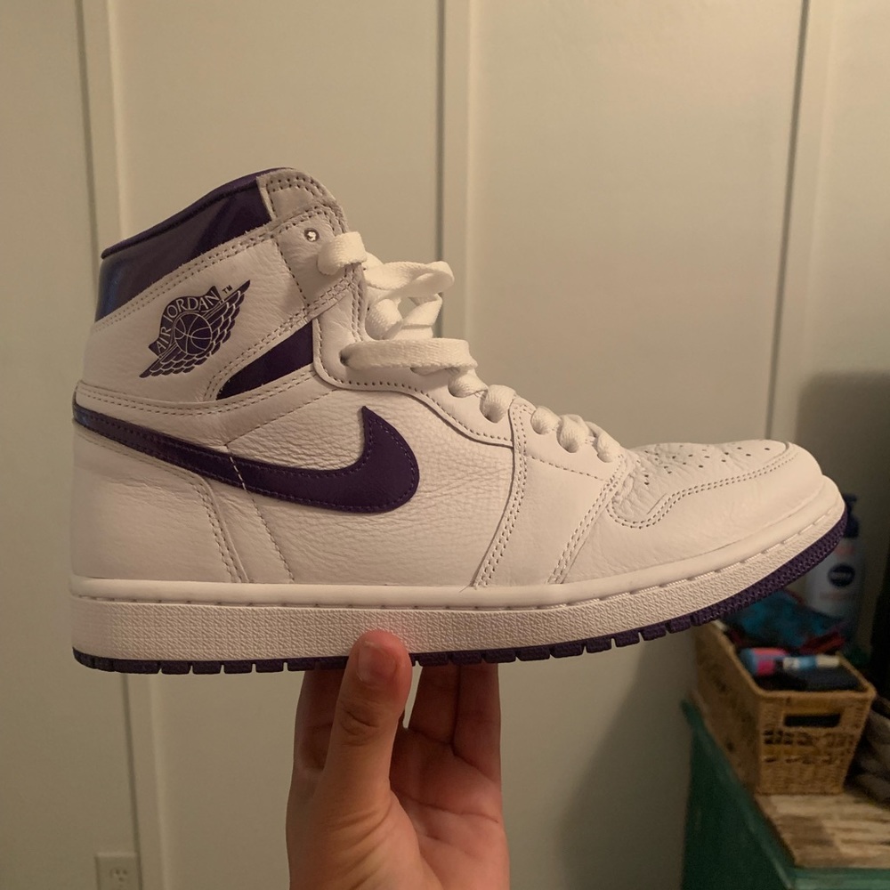 Women’s Jordan 1 Mid- Court Royal Purple and White